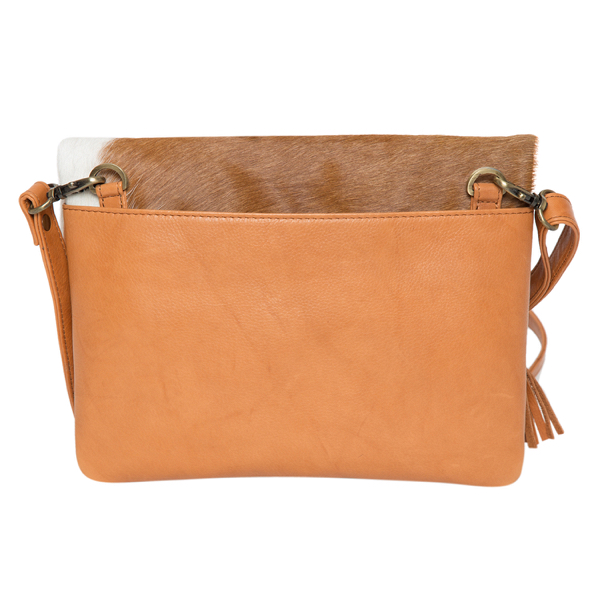 Sweden – Dark Tan & White Cowhide Foldover Bag - Buy Cowhide Bags Nz