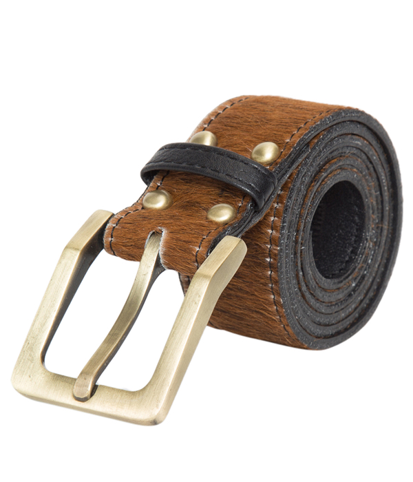 Thick Belt – Brindle Cowhide and Black Leather Belt - Real Cowhide Belts