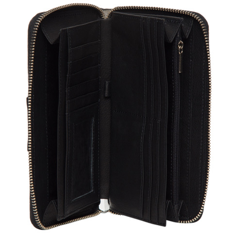 Salta – Black and White Cowhide Zippered Wallet with Tooling Details ...