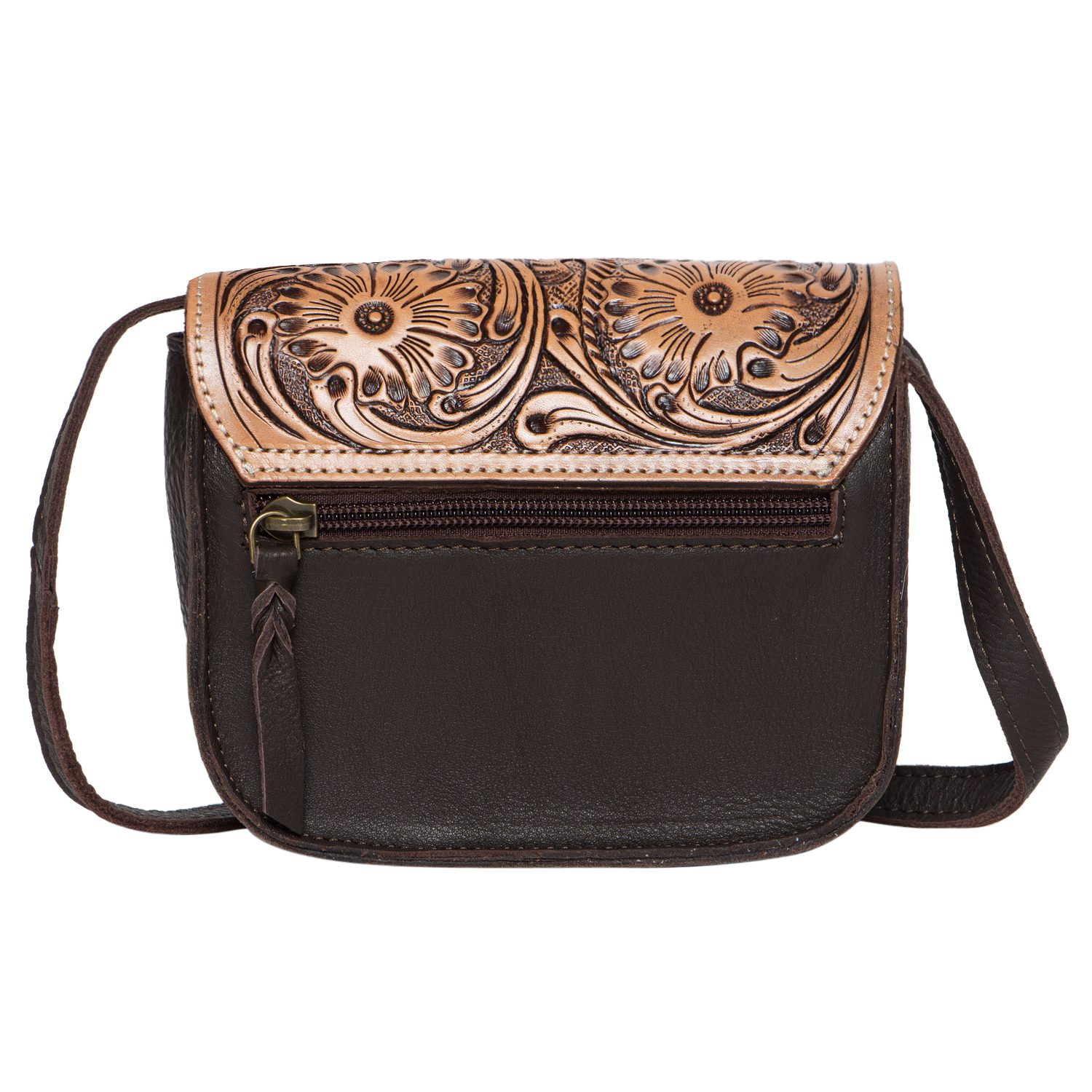 Cowhide and Hand Tooled Leather Purse Shoulder Bag